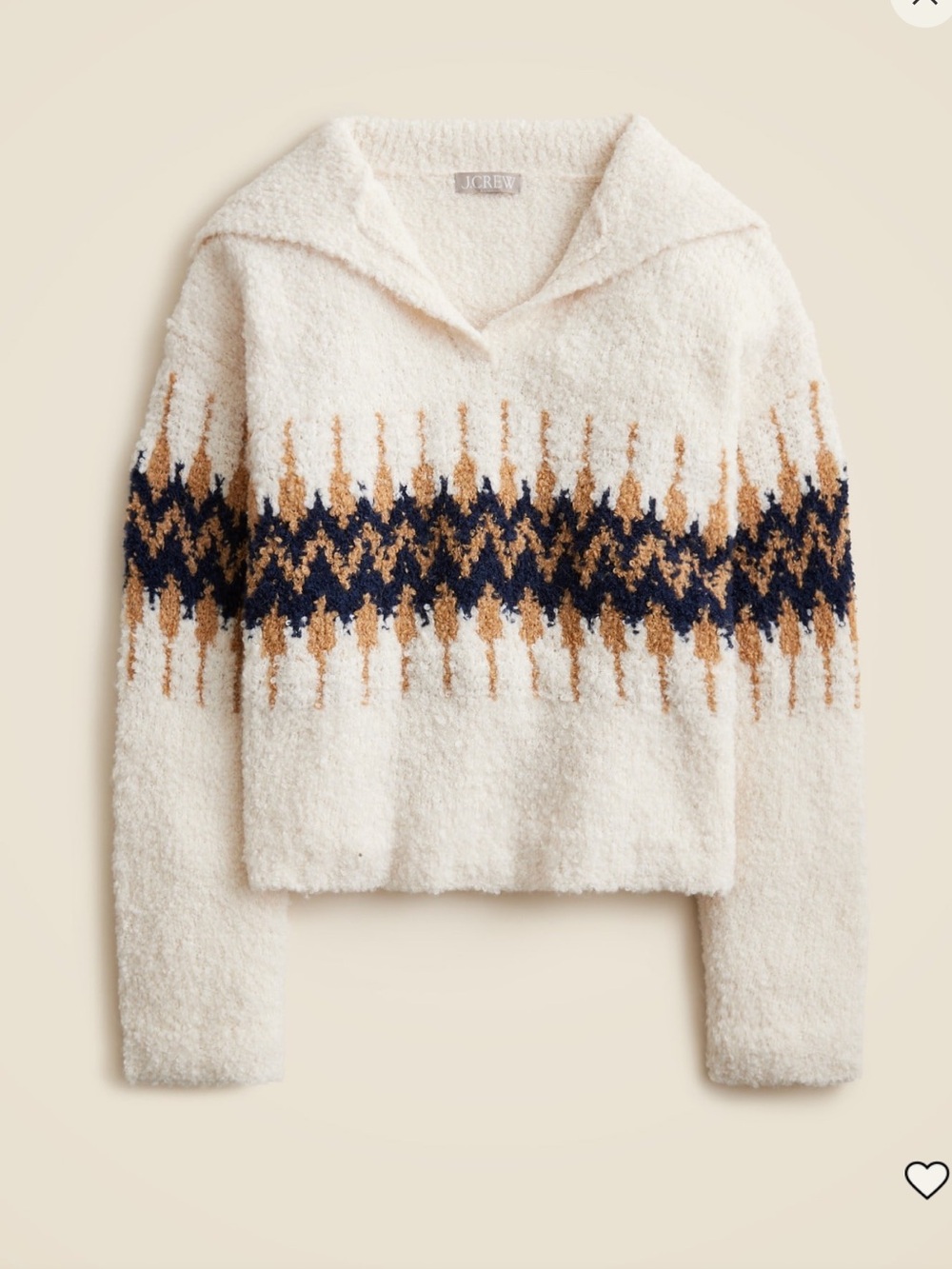 J. Crew Cream Fair Isle Bouclé Johnny-Collar Sweater